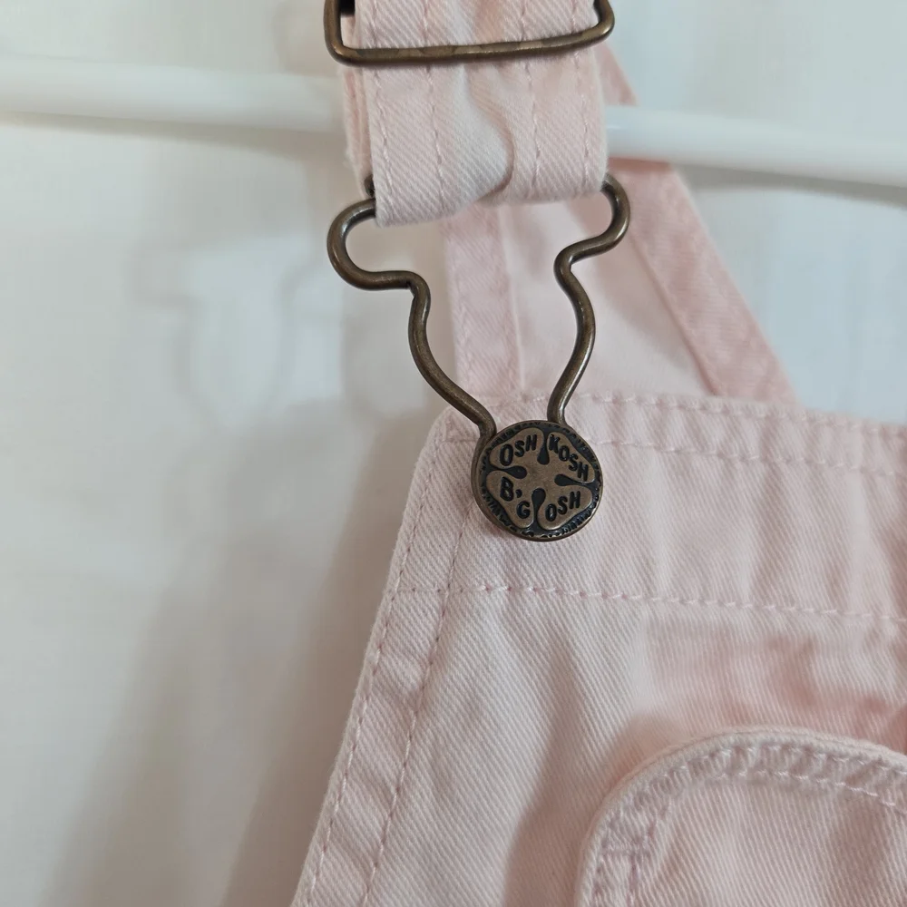 OshKosh B'gosh Baby Girl Light‎ Pink Heart Pocket Adjustable Straps Overalls 18M